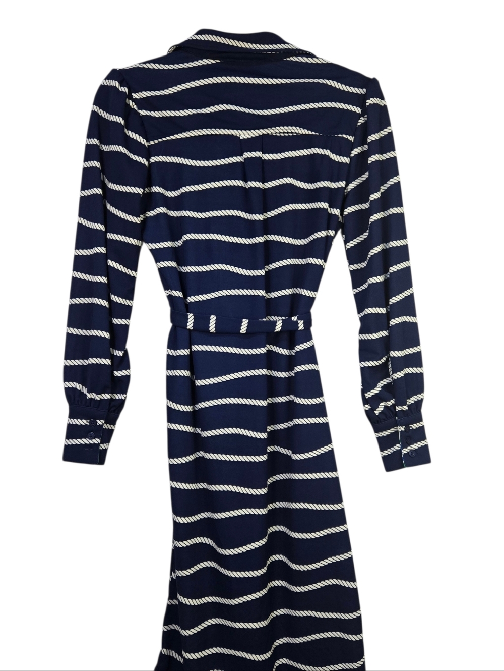 TWRHLL By Christie Brinkley Sz PXS Navy Rope-Print L/Sl Tie Shirt Dress - Picture 8 of 12
